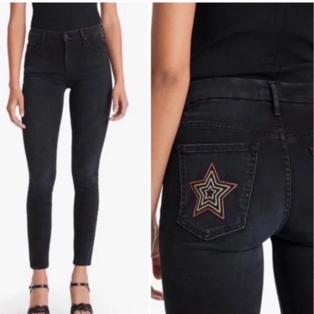 MOTHER jeans black size 26 high waisted looker blackbird star back pocket - Picture 2 of 7